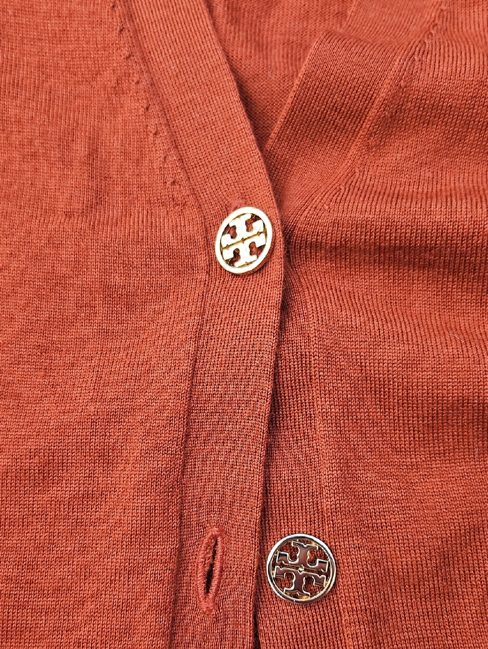 Tory Burch Womens  Burnt Orange Button-Front Cardigan 100 Merino Wool - Picture 2 of 5